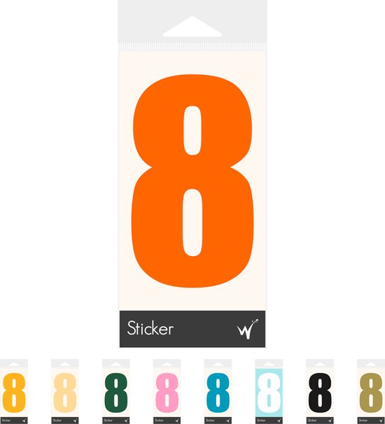 Container Sticker Huisnummer - Cijfer 8 Cijfersticker - Kliko Sticker - Deursticker - Weerbestendig - 10 x 5,5 cm - Oranje