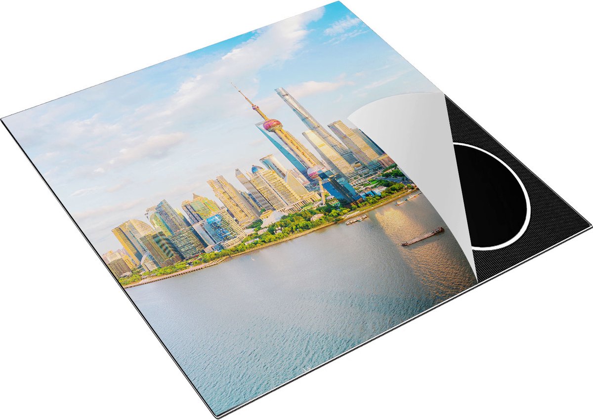 Chefcare Inductie Beschermer Skyline Shanghai Stad in China - 78x78 cm - Afdekplaat Inductie - Kookplaat Beschermer - Inductie Mat