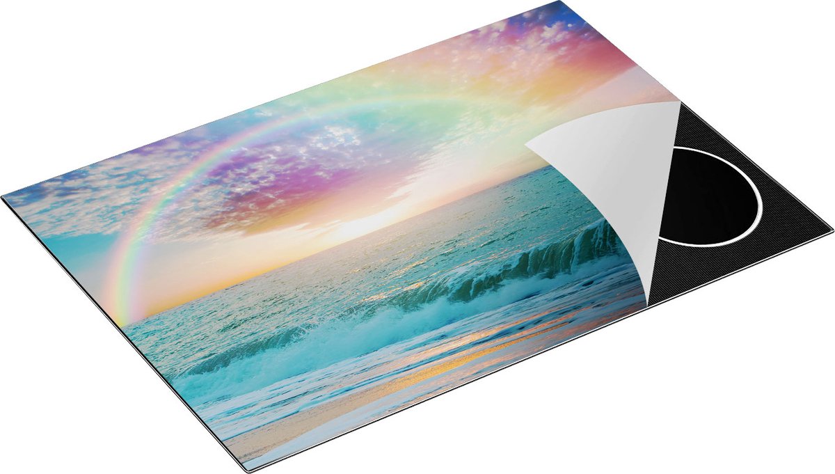 Chefcare Inductie Beschermer Regenboog in het Water bij het Strand - 76x51,5 cm - Afdekplaat Inductie - Kookplaat Beschermer - Inductie Mat