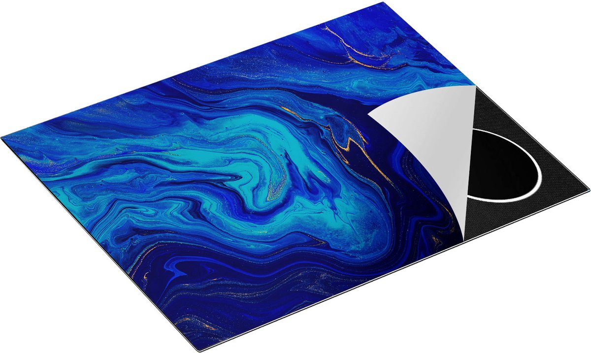 Chefcare Inductie Beschermer Abstracte Kunst - Blauw met Gouden Verf - 65x52 cm - Afdekplaat Inductie - Kookplaat Beschermer - Inductie Mat