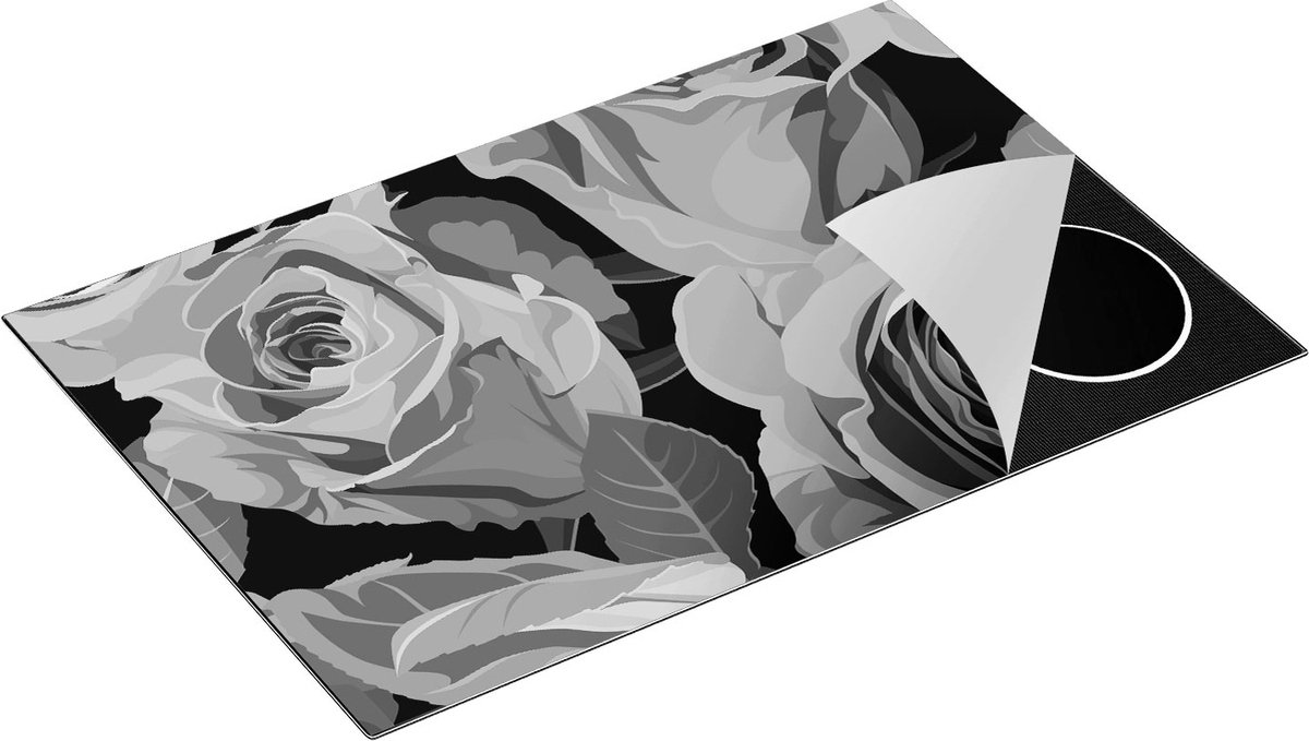 Chefcare Inductie Beschermer Kleurrijke Rozen - Bloemen - Abstract - Zwart Wit - 78x52 cm - Afdekplaat Inductie - Kookplaat Beschermer - Inductie Mat