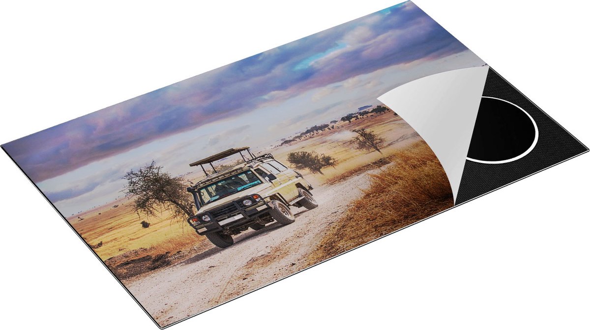 Chefcare Inductie Beschermer Safari Auto in de Savanne - 85x55 cm - Afdekplaat Inductie - Kookplaat Beschermer - Inductie Mat