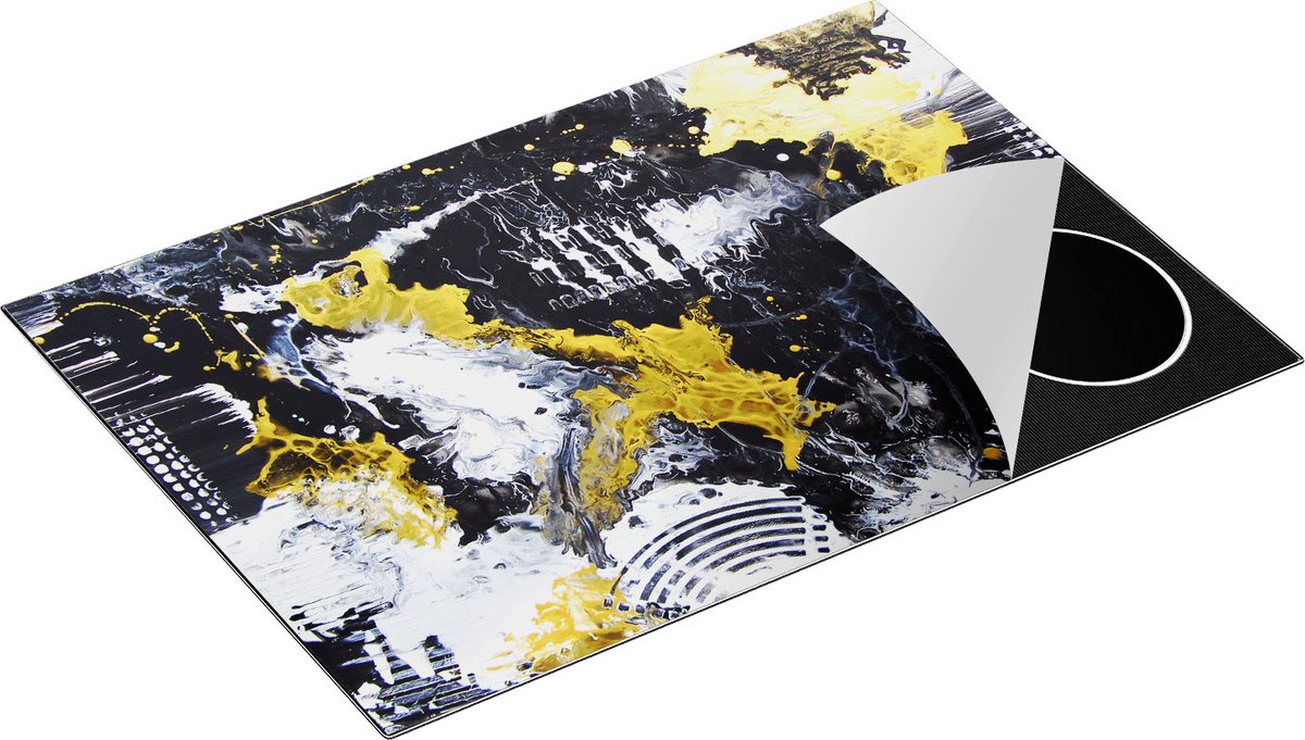 Chefcare Inductie Beschermer Abstracte Kunst met Zwart, Wit en Goud - 75x52 cm - Afdekplaat Inductie - Kookplaat Beschermer - Inductie Mat