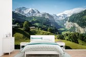 Behang - Fotobehang Heuvelachtig gebied voor de Jungfraujoch - Breedte 390 cm x hoogte 260 cm