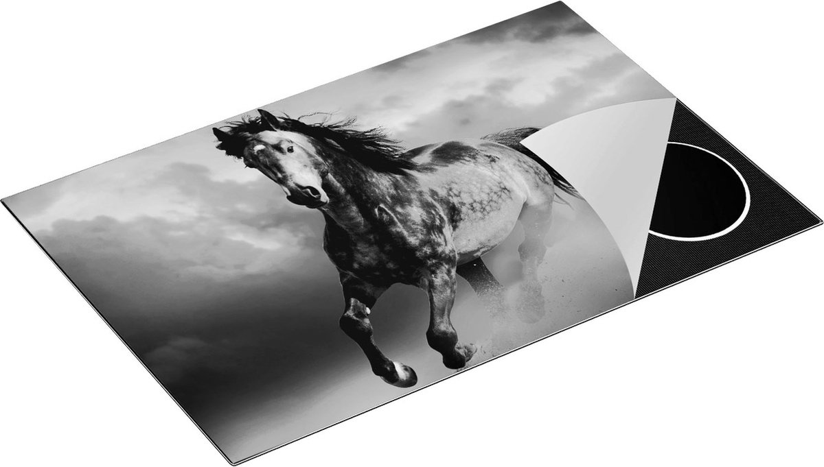 Chefcare Inductie Beschermer Wilde Paard in het Zand - Zwart Wit - 81x52 cm - Afdekplaat Inductie - Kookplaat Beschermer - Inductie Mat