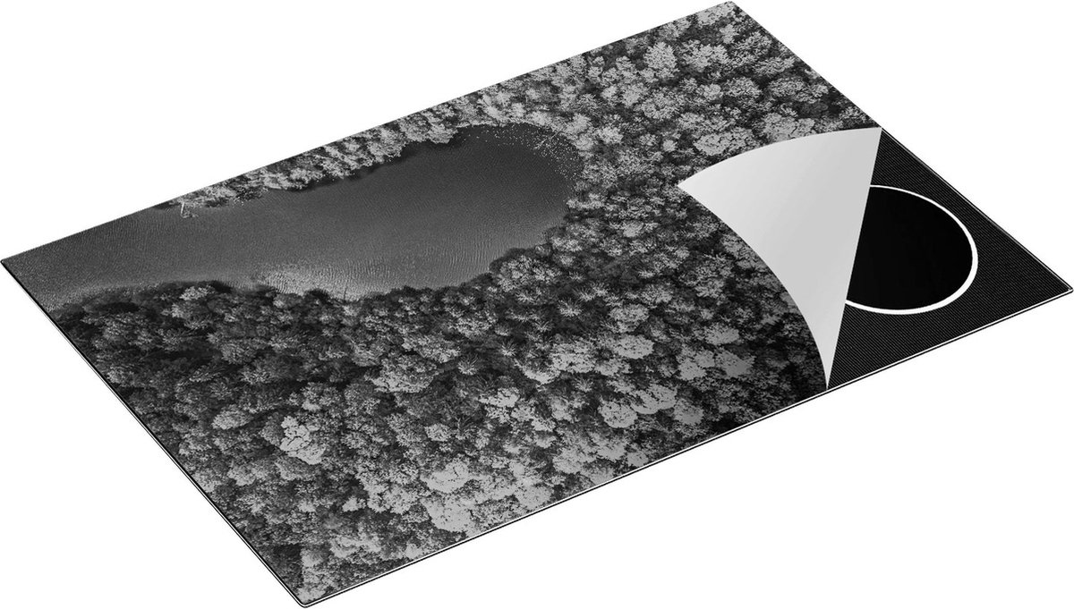 Chefcare Inductie Beschermer Kleurrijke Bos met Bomen naast een Meer - Zwart Wit - 81,2x52 cm - Afdekplaat Inductie - Kookplaat Beschermer - Inductie Mat