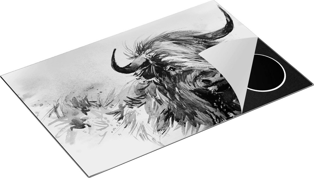 Chefcare Inductie Beschermer Schotse Hooglander Koe - Abstract - Zwart Wit - 81,2x52 cm - Afdekplaat Inductie - Kookplaat Beschermer - Inductie Mat