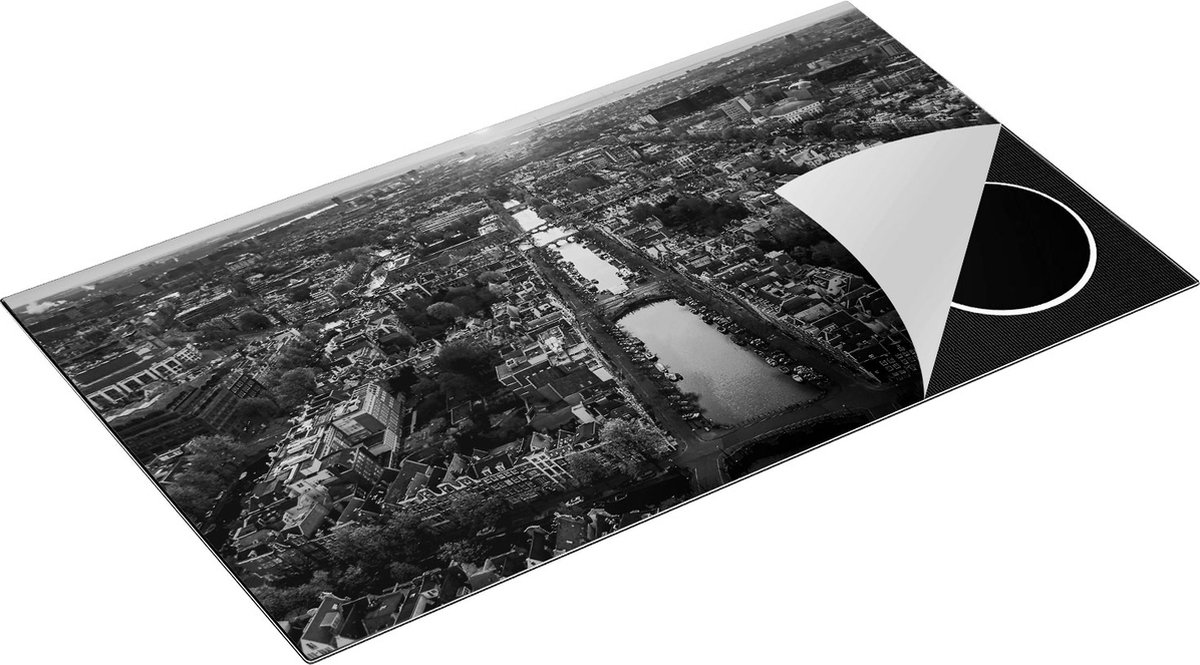 Chefcare Inductie Beschermer Bovenaanzicht Amsterdam met Zonsondergang - Zwart Wit - 91,2x52 cm - Afdekplaat Inductie - Kookplaat Beschermer - Inductie Mat