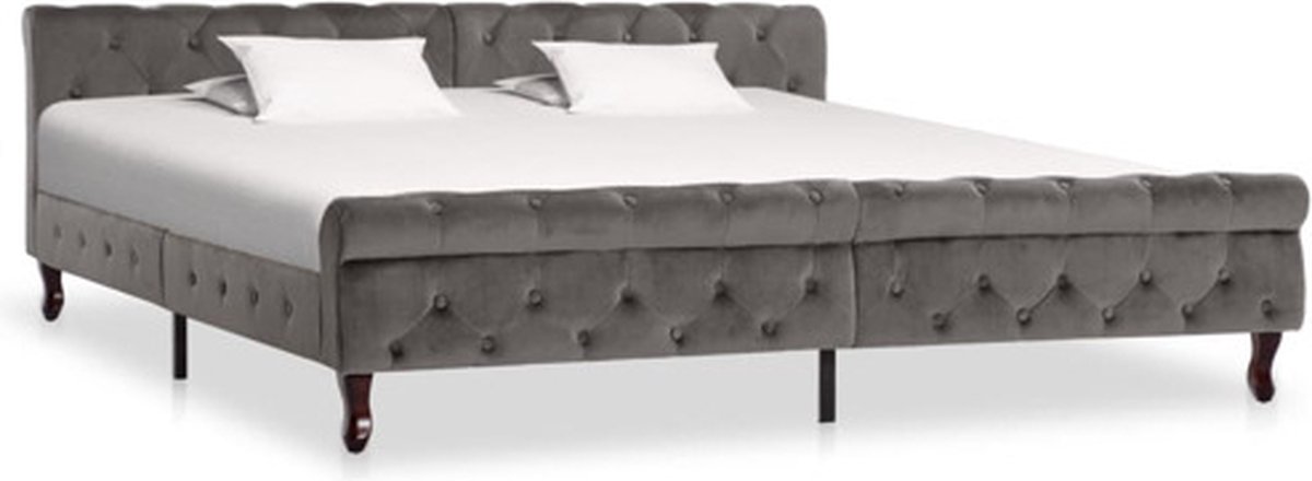 vidaXL - Bedframe - fluweel - grijs - 200x200 - cm