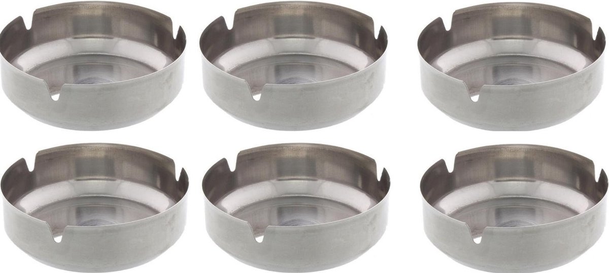 Goedkoopste AO® Asbak Set - 6 Stuks - Professionele Horeca Asbak - RVS - 10cm Diameter - Asbakken - Roken - Tafelasbak - Sigaretten - Sigaret - Rookwaren - Roker - 6 STUKS - Stalen Asbak