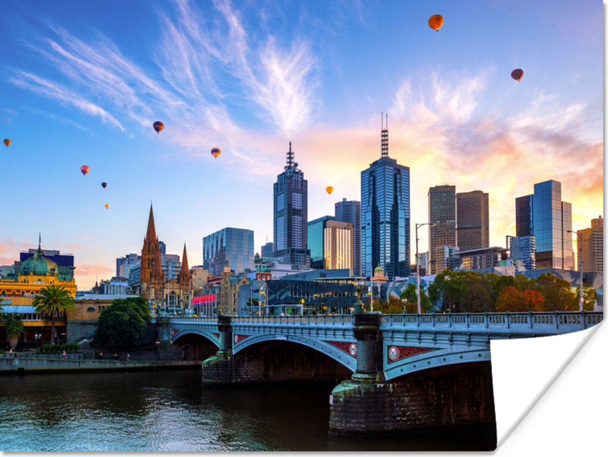 Poster Skyline - Luchtballon - Stad - 80x60 cm