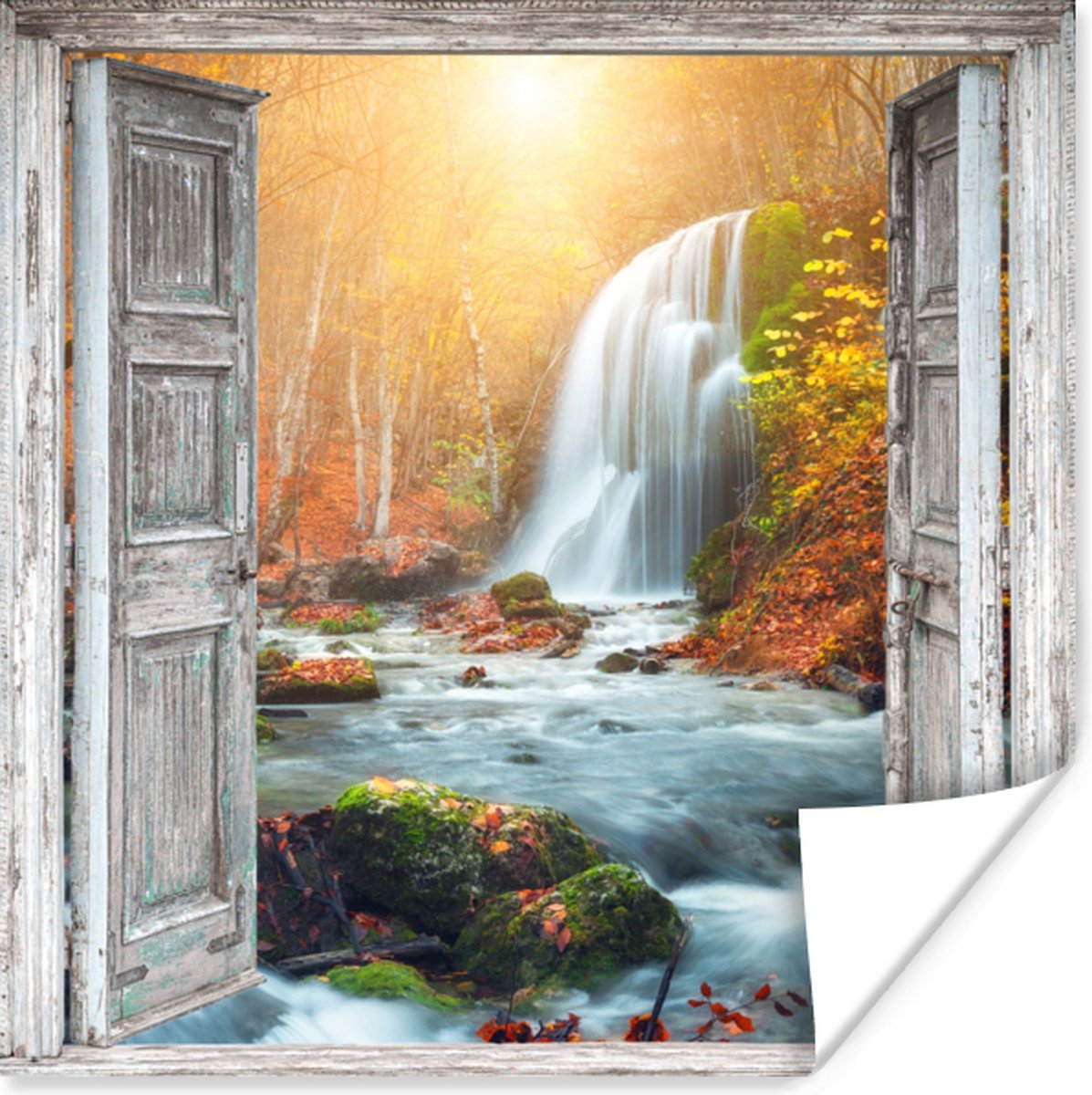 Poster Waterval - Doorkijk - Landschap - 75x75 cm