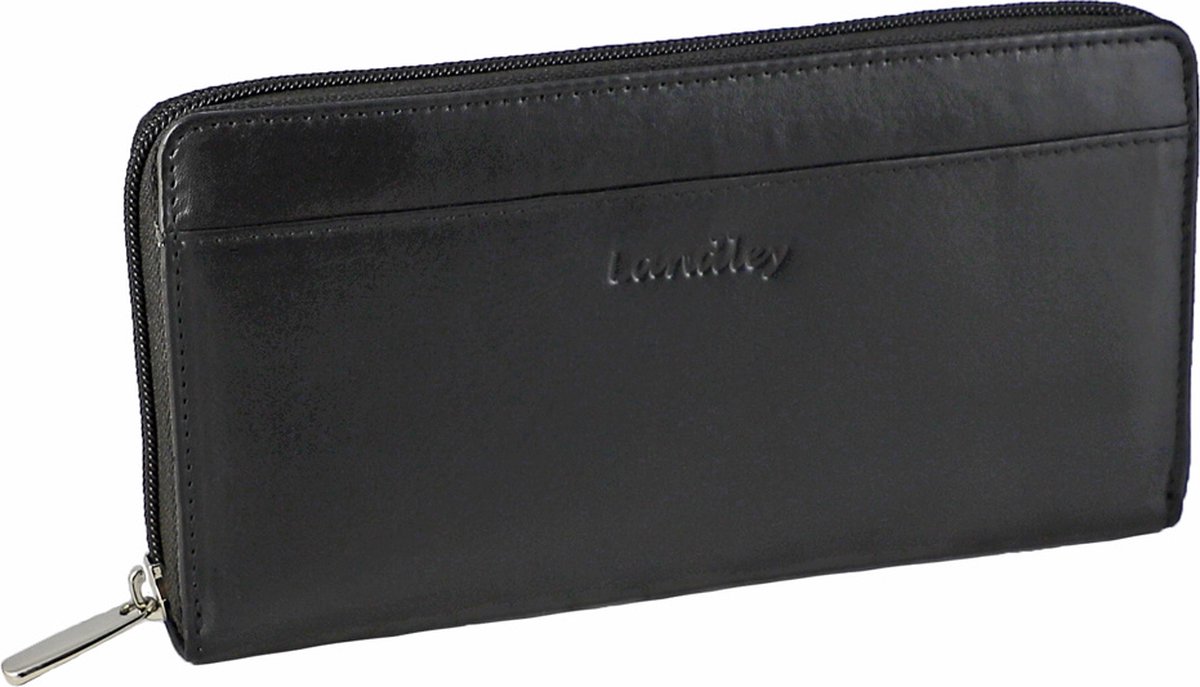 Landley Leren Dames Rits Portemonnee - Zip Around Portefeuille voor Vrouwen - Rits rondom - Soepel Nappa Leer - Zwart