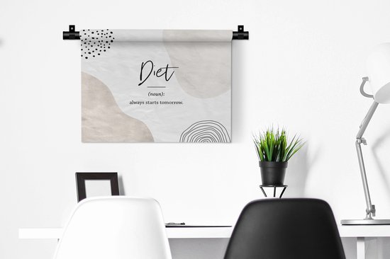 Wandkleed - Wanddoek - Diet - Spreuken - Woordenboek - Quotes - Dieet definitie - 60x45 cm - Wandtapijt