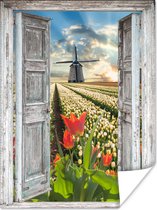 Poster Bloemen - Molen - Lente - Doorkijk - 90x120 cm