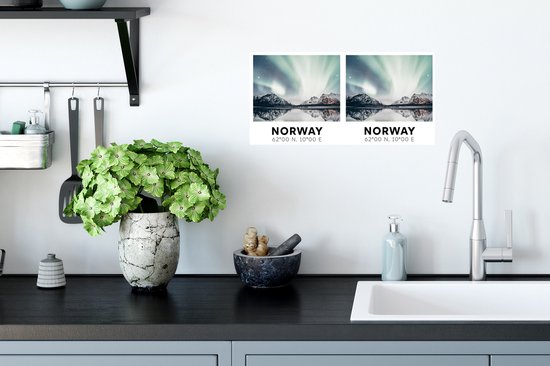 Poster Norvège - Aurores boréales - Montagnes - 40x20 cm