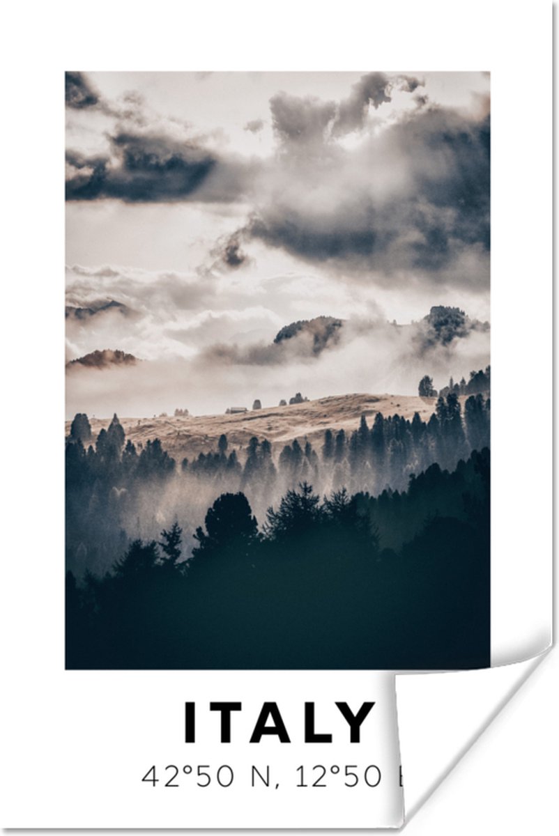 Poster Italië - Dolomieten - Bos - Mist - 20x30 cm