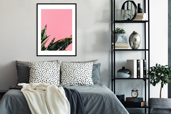 Fotolijst incl. Poster - Planten - Bladeren - Vrouwentong - Roze - Tropisch - 60x80 cm - Posterlijst