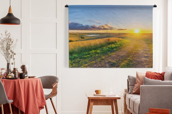 Wandkleed - Wanddoek - Zon - Natuur - Landschap - 180x135 cm - Wandtapijt