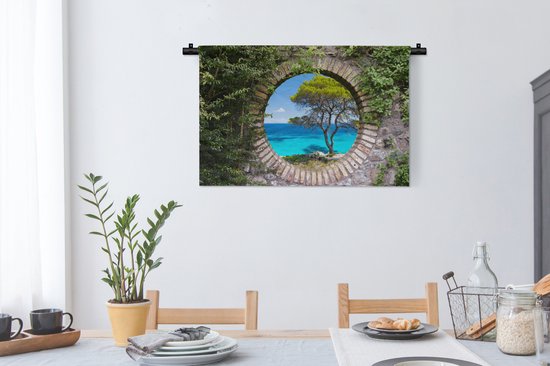 Tapisserie - Toile murale - Mer - Arbre - Tropical - Transparent - 90x60 cm - Tapisserie