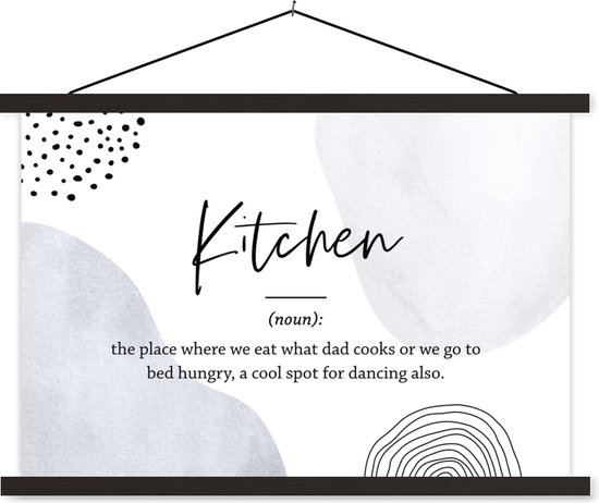 Posterhanger incl. Poster 150x100 cm - Schoolplaat - Spreuken - Kitchen - Papa - Quotes - Keuken definitie - Textielposter - Zwarte latten