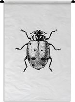 Wandkleed - Wanddoek - Vintage - Lieveheersbeestje - Insecten - Zwart wit - 60x90 cm - Wandtapijt
