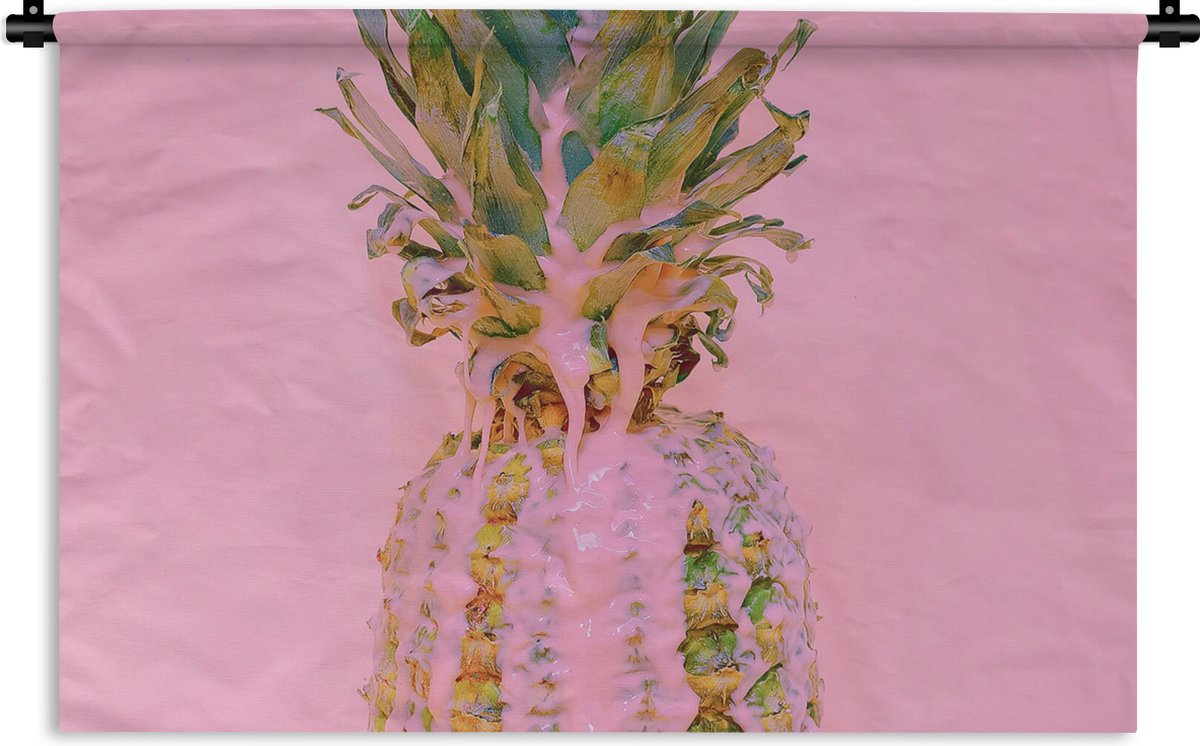 Wandkleed - Wanddoek - Verf - Ananas - Roze - Zomer - 120x80 cm - Wandtapijt