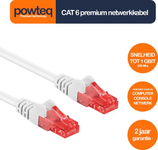 Powteq - 50 cm premium UTP patchkabel - CAT 6 - Wit -  (netwerkkabel/internetkabel) | bol.com