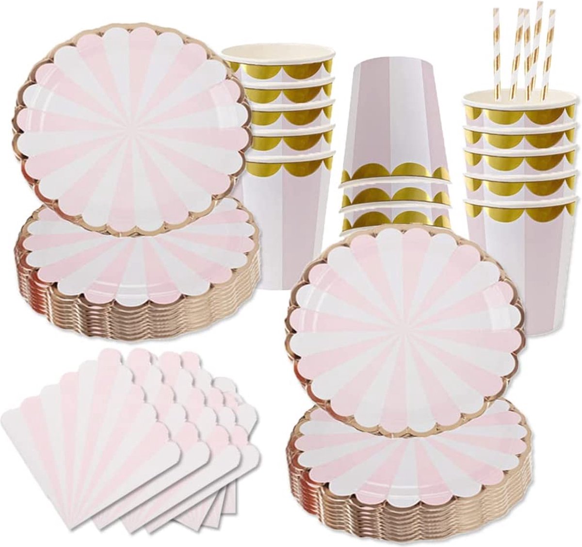 Shodiffy Partyservies, 150 stuks, borden en bekers voor verjaardag, herbruikbaar, papieren servetten, rietjes, voor feestjes, bruiloften, jubilea voor 25 gasten