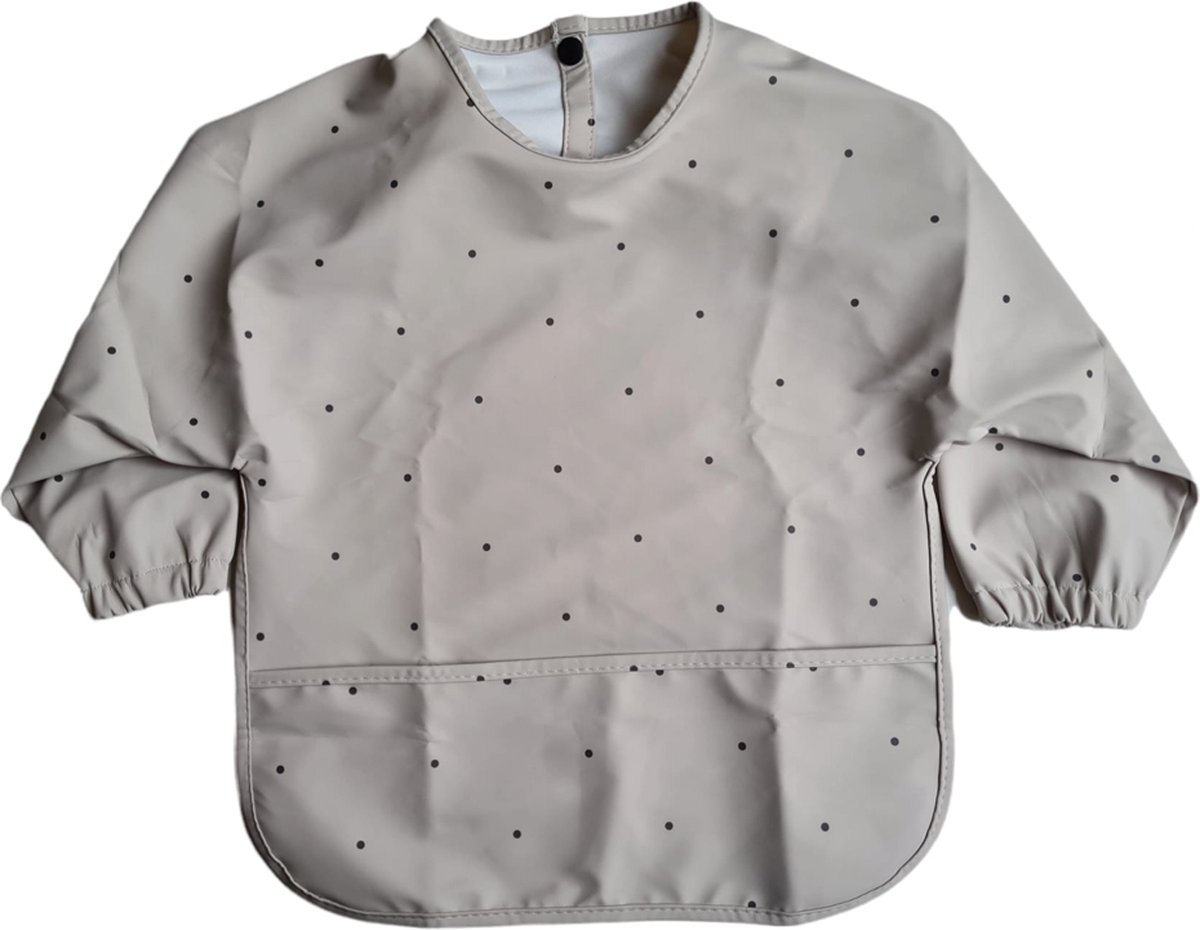 Goedkoopste Slab - Schort - Waterproof - met mouw - Kinderschort - Slab met mouwen - Waterafstotend - Knutselen - Kliederschort - met opvangbak - 12 tot 36 maanden - Beige met stippen