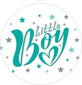 DW4Trading Geboorte Sticker Little Boy Groen-zilver - Envelop - Sluitsticker -  Babyshower - 24 Stuks – Ø 4,5 cm