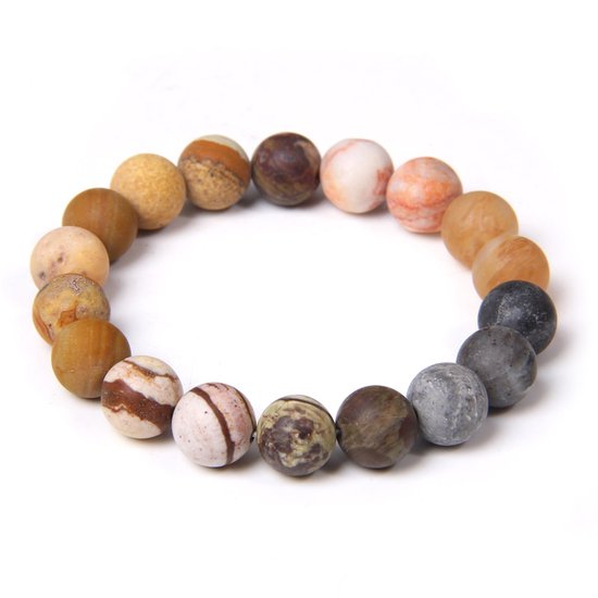 Marama - bracelet Sand - pierres naturelles rondes mates - élastique - 19-24 cm.
