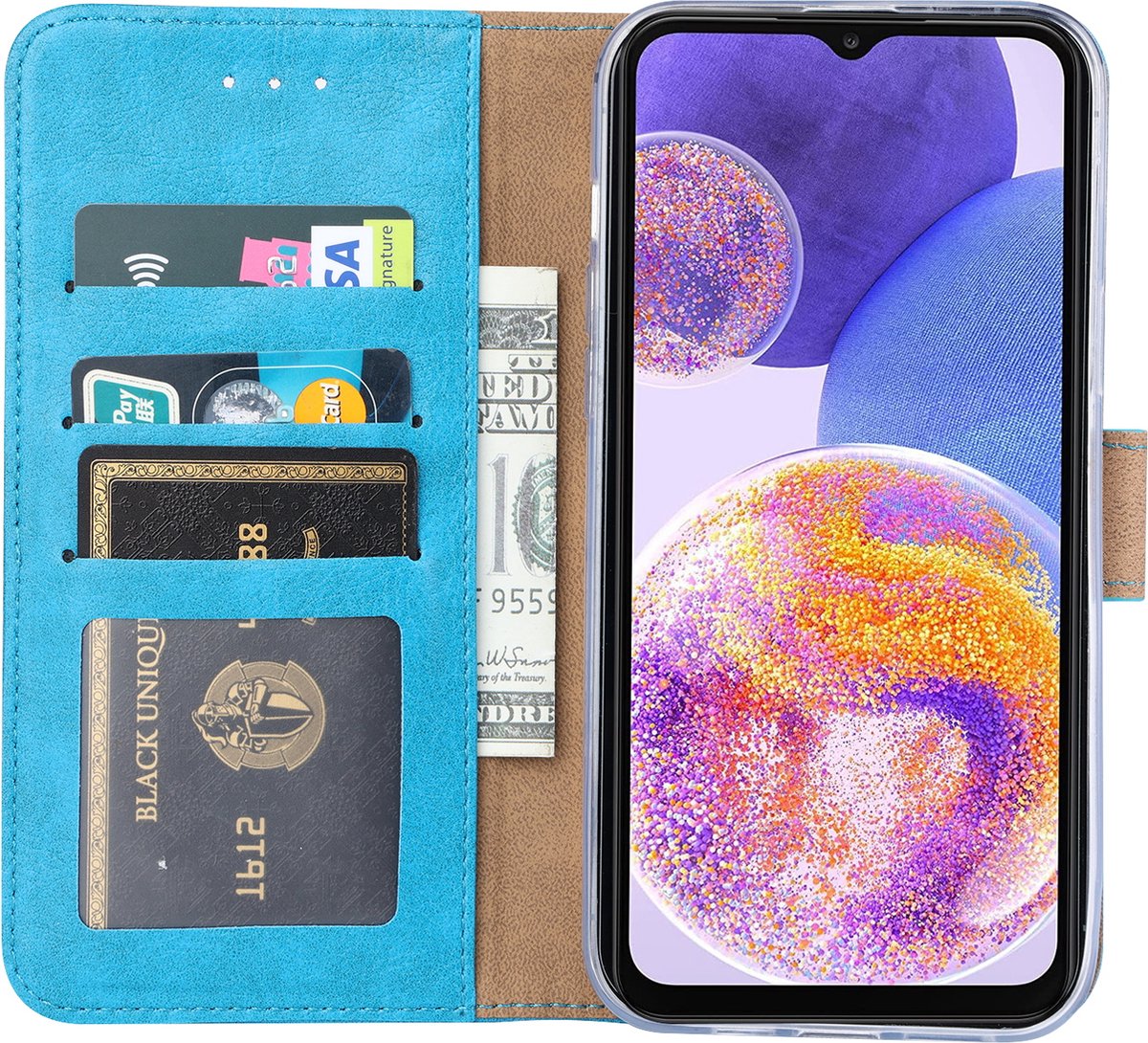 Arara Hoesje geschikt voor Samsung Galaxy A23 4G Hoesje - Turquoise – hoesje Samsung A23 4G – book case Samsung A23 4G - Arara