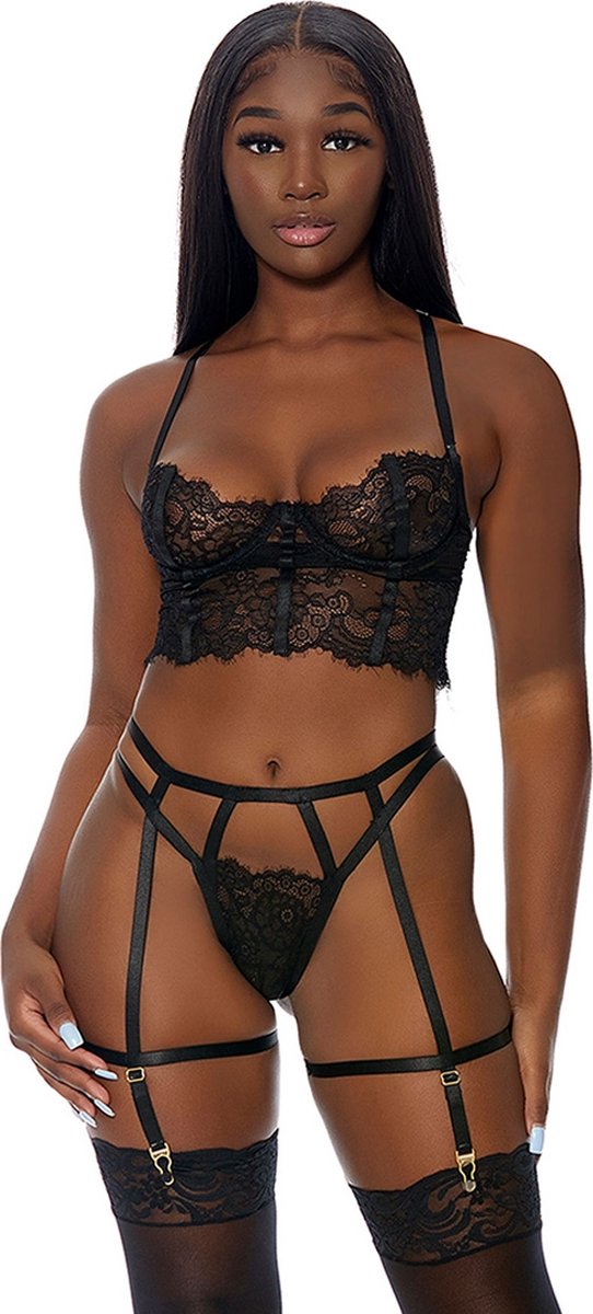 Goedkoopste Forplay Blooming Beauty - Lingerie Set black L
