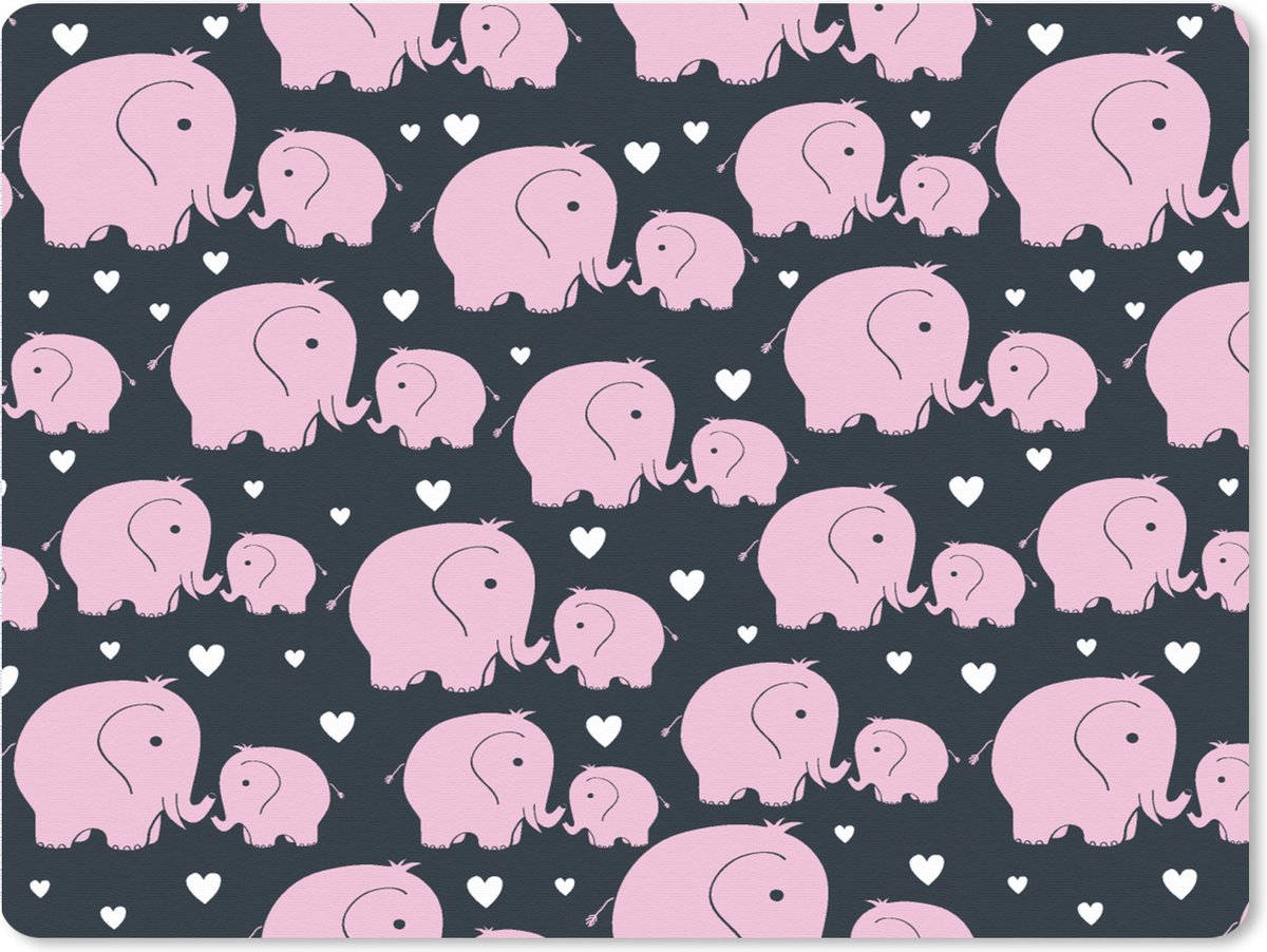 Muismat XXL - Bureau onderlegger - Bureau mat - Olifant - Hart - Patroon - 80x60 cm - XXL muismat