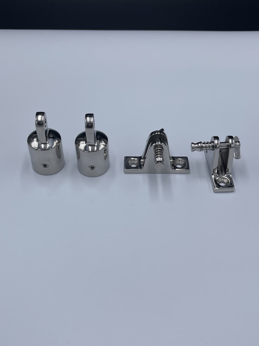 2 stuks Rvs eindstuk 22mm-2 stuks Rvs dekplaat RECHT -Buiskapbeslag-Biminitop-Bootkap-Bootzeil-Bimini.