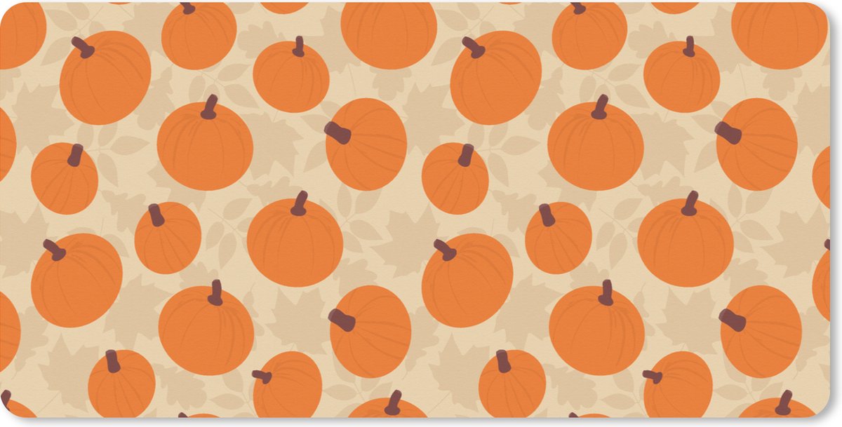 Muismat XXL - Bureau onderlegger - Bureau mat - Herfst - Pompoen - Bladeren - Design - 80x40 cm - XXL muismat