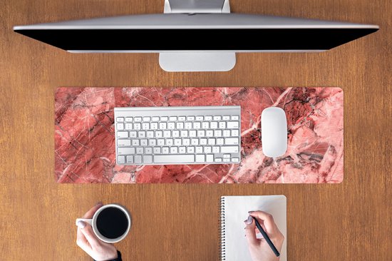 Tapis de souris XXL - Sous-main - Tapis de bureau - Granit - Rouge - Galets - Wit - 90x30 cm - Tapis de souris XXL
