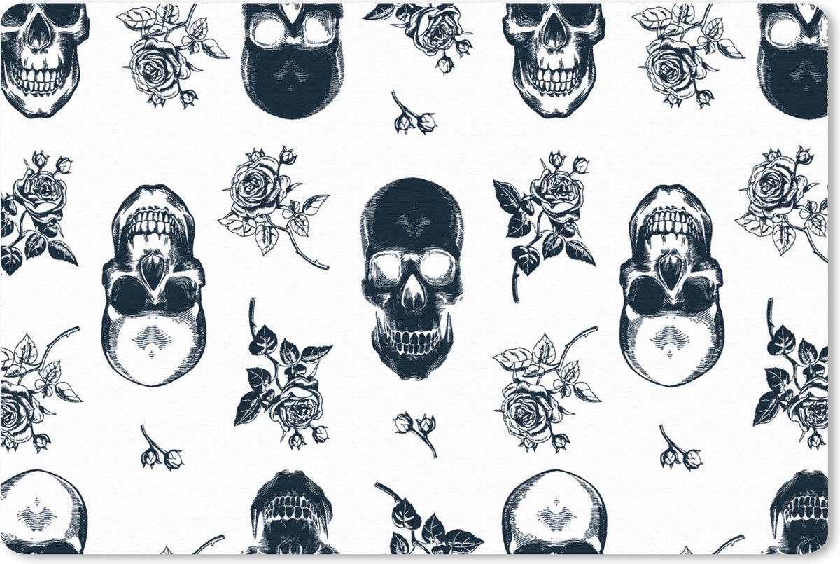 Muismat XXL 90x60 cm - Bureau onderlegger - Bureau mat Tiener - Skull - Rozen - Patroon - Bureaumat - Gaming mousepad xl - Bureaulegger groot - Computer deskmat