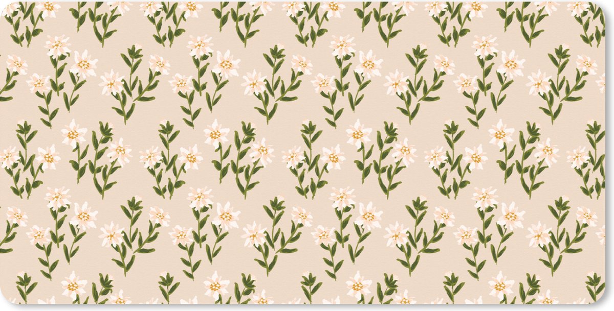 Muismat XXL - Bureau onderlegger - Bureau mat - Edelweiss - Bloemen - Patroon - 90x45 cm - XXL muismat