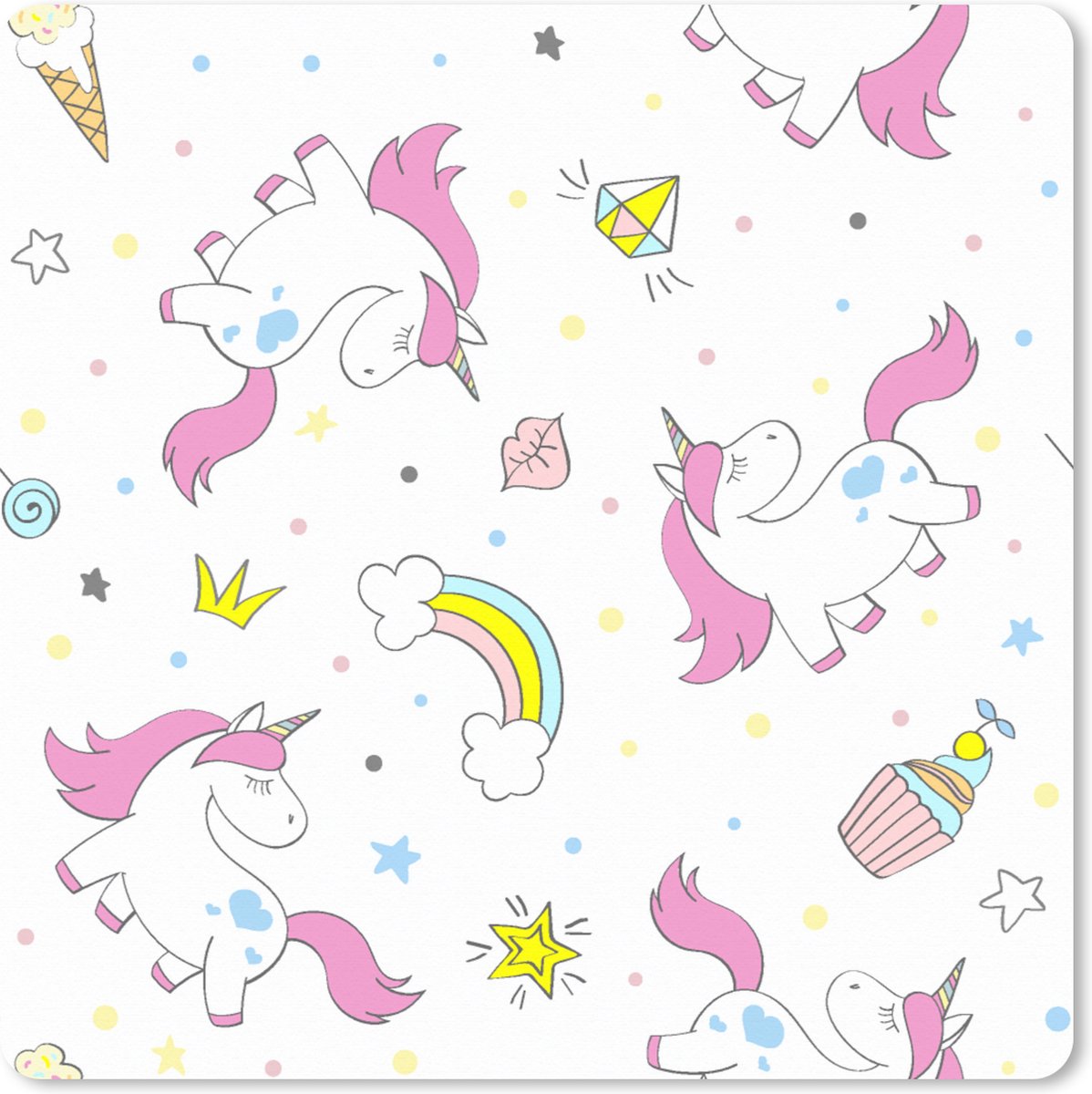 Muismat XXL 40x40 cm - Bureau onderlegger - Bureau mat Unicorn - Regenboog - Patroon - Bureaumat - Gaming mousepad xl - Bureaulegger groot - Computer deskmat