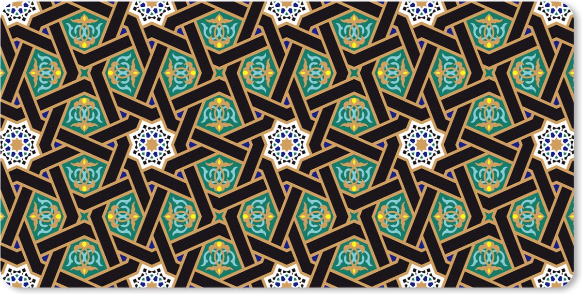 Muismat XXL 90x45 cm - Bureau onderlegger - Bureau mat Oriëntaal - Patroon - Arabisch - Sterren - Bureaumat - Gaming mousepad xl - Bureaulegger groot - Computer deskmat