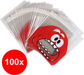 Fako Bijoux® - 100x sacs de fête - sacs-cadeaux en plastique cellophane - sacs à bonbons - monstre - 10x10cm - rouge