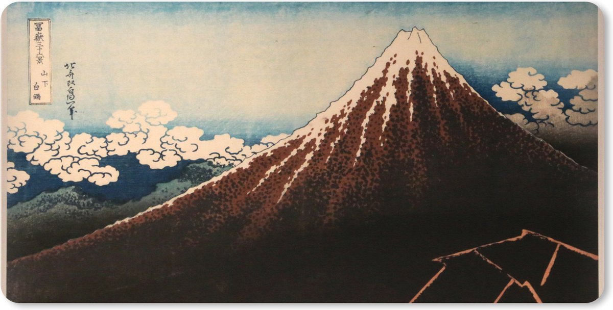 Muismat XXL 80x40 cm - Bureau onderlegger - Bureau mat Regenstorm onder de bergtop - schilderij van Kasushika Hokusai - Bureaumat - Gaming mousepad xl - Bureaulegger groot - Computer deskmat