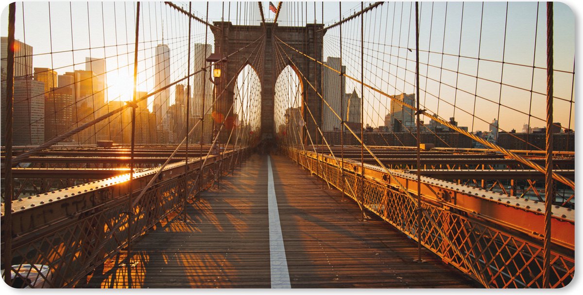 Muismat XXL 120x60 cm - Bureau onderlegger - Bureau mat Brooklyn Bridge in New York tijdens zonsondergang - Bureaumat - Gaming mousepad xl - Bureaulegger groot - Computer deskmat