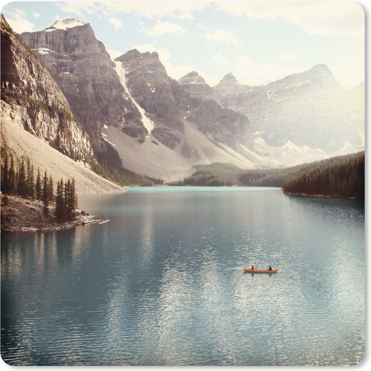 Muismat XXL 40x40 cm - Bureau onderlegger - Bureau mat Het Canadese Moraine Lake met de vallei nabij Lake Louise - Bureaumat - Gaming mousepad xl - Bureaulegger groot - Computer deskmat