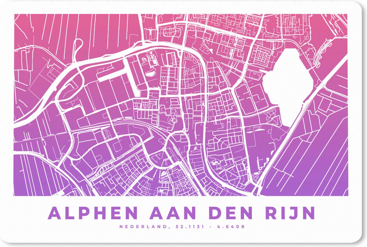 Muismat XXL 120x80 cm - Bureau onderlegger - Bureau mat Stadskaart - Alphen aan den Rijn - Paars - Roze - Bureaumat - Gaming mousepad xl - Bureaulegger groot - Computer deskmat