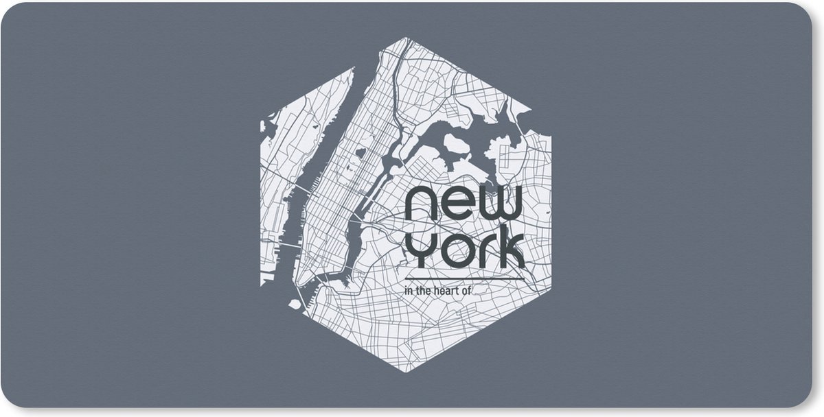 Muismat XXL 120x60 cm - Bureau onderlegger - Bureau mat New York - Plattegrond - Blauw - Bureaumat - Gaming mousepad xl - Bureaulegger groot - Computer deskmat - Stadskaart