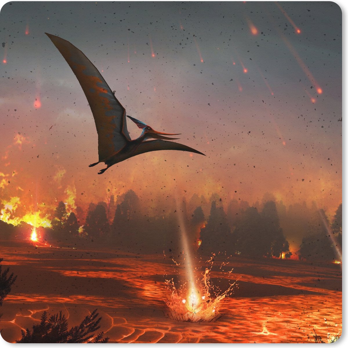 Muismat XXL 40x40 cm - Bureau onderlegger - Bureau mat Dinosaurus - Stenen - Lava - Illustratie - Kinderen - Jongens - Kind - Bureaumat - Gaming mousepad xl - Bureaulegger groot - Computer deskmat