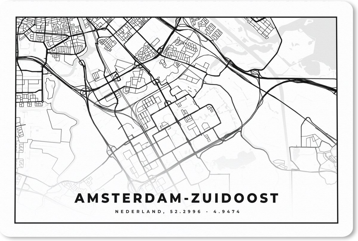 Muismat XXL 120x80 cm - Bureau onderlegger - Bureau mat Kaart - Nederland - Amsterdam-Zuidoost - Bureaumat - Gaming mousepad xl - Bureaulegger groot - Computer deskmat